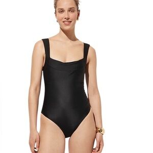NEW J. CREW Nia ruched squareneck one-piece swimsuit in‎ black Size 12